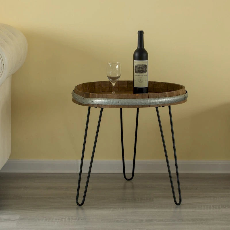 Tavolino a forma di botte di vino in legno