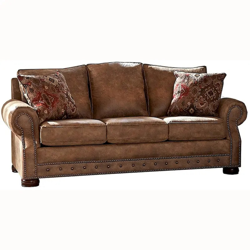 Set divano e poltrona in tessuto scamosciato Rancho Rustic Brown