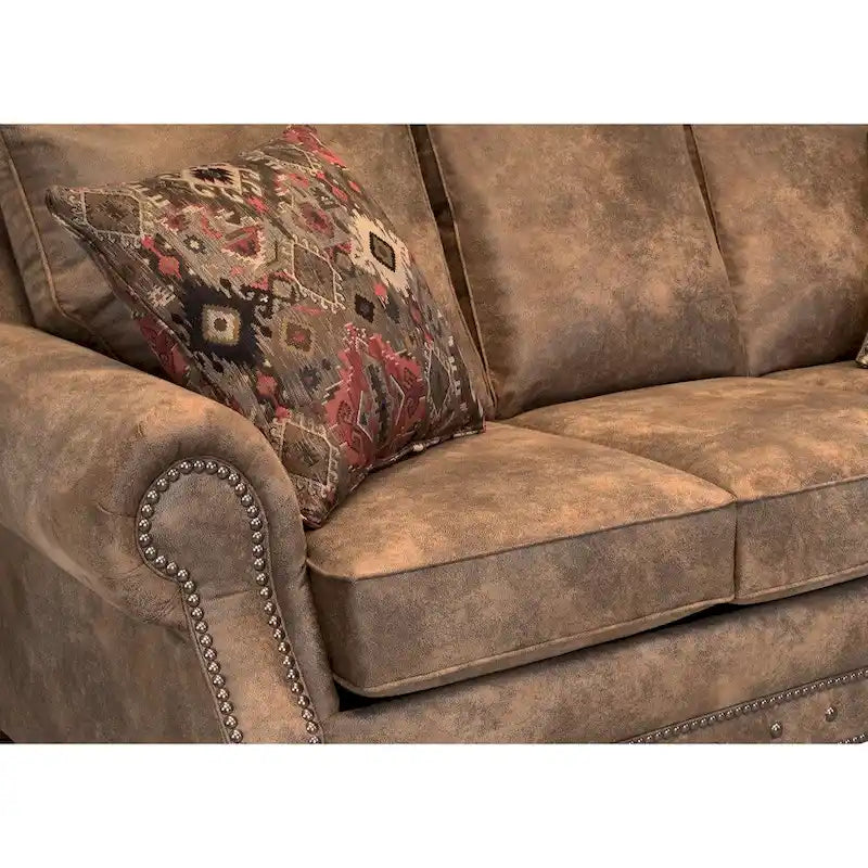 Set divano e poltrona in tessuto scamosciato Rancho Rustic Brown