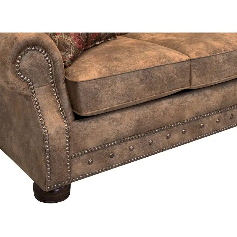Set divano e poltrona in tessuto scamosciato Rancho Rustic Brown