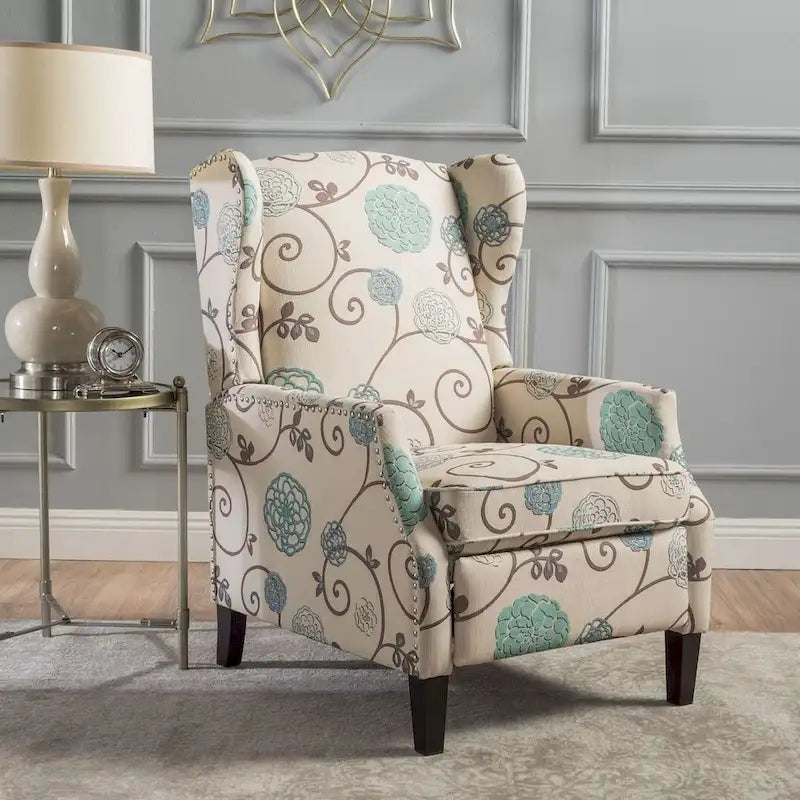 Poltrone reclinabili in tessuto tradizionale con borchie decorative