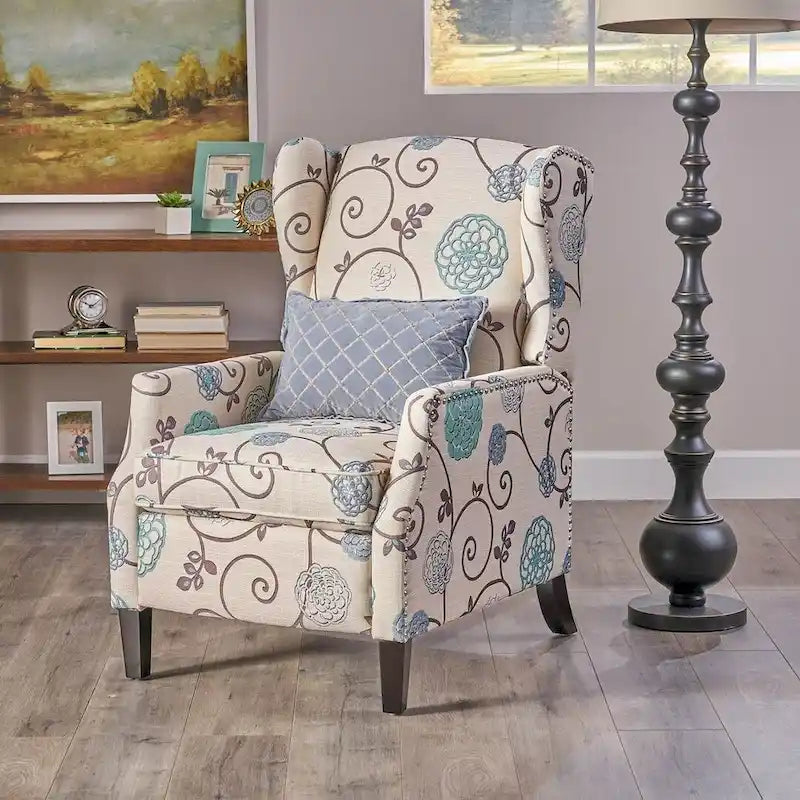 Poltrone reclinabili in tessuto tradizionale con borchie decorative