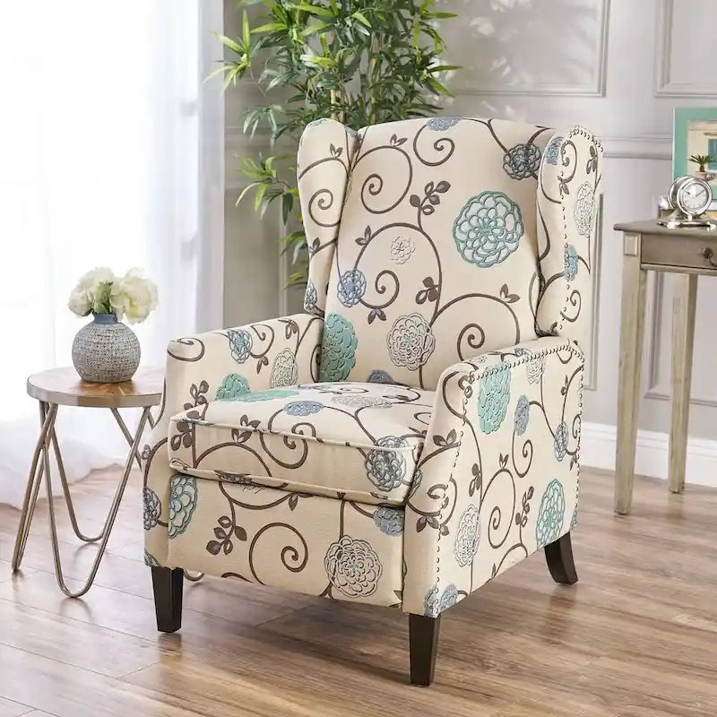 Poltrone reclinabili in tessuto tradizionale con borchie decorative