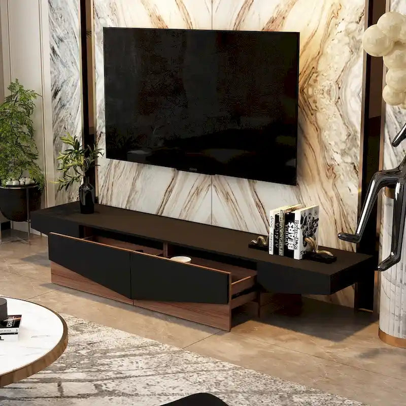 Mobile TV, mobile multimediale con cassetti, colore Bianco&Nero - 200cm L