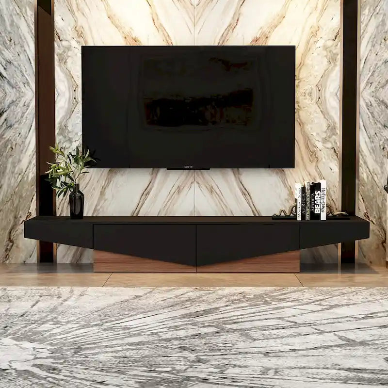 Mobile TV, mobile multimediale con cassetti, colore Bianco&Nero - 200cm L