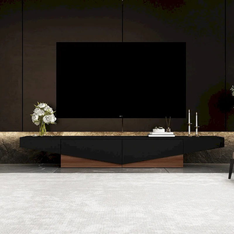 Mobile TV, mobile multimediale con cassetti, colore Bianco&Nero - 200cm L