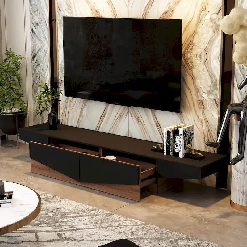Mobile TV, mobile multimediale con cassetti, colore Bianco&Nero - 200cm L