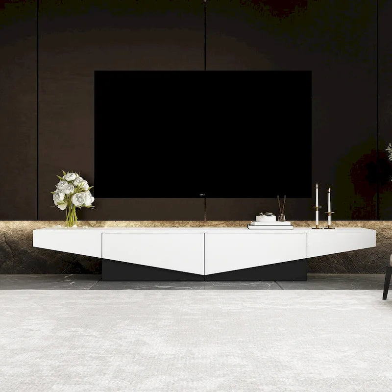 Mobile TV, mobile multimediale con cassetti, colore Bianco&Nero - 200cm L