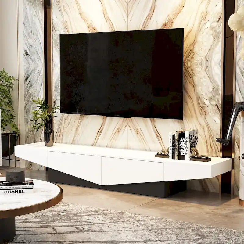 Mobile TV, mobile multimediale con cassetti, colore Bianco&Nero - 200cm L