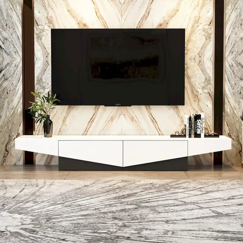 Mobile TV, mobile multimediale con cassetti, colore Bianco&Nero - 200cm L