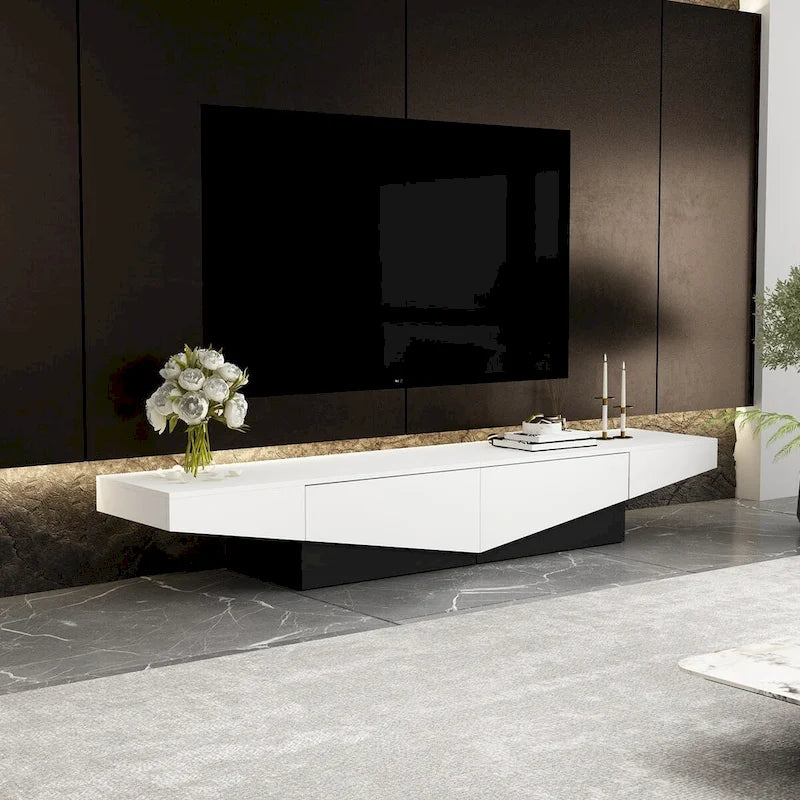 Mobile TV, mobile multimediale con cassetti, colore Bianco&Nero - 200cm L