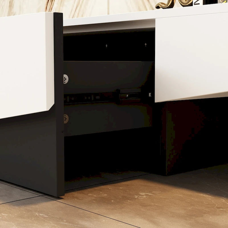Mobile TV, mobile multimediale con cassetti, colore Bianco&Nero - 200cm L