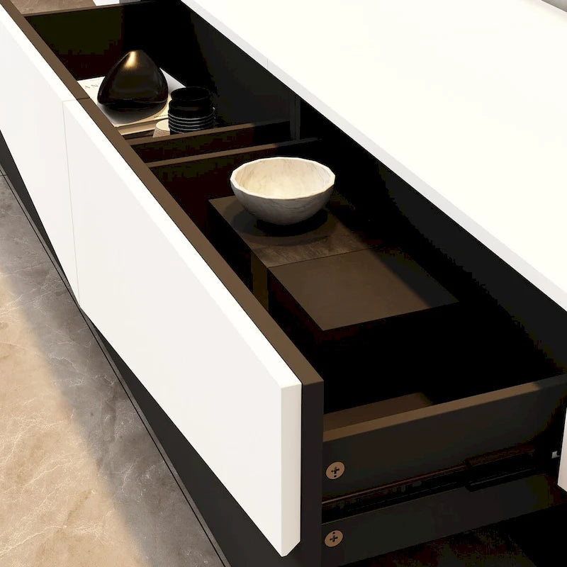 Mobile TV, mobile multimediale con cassetti, colore Bianco&Nero - 200cm L