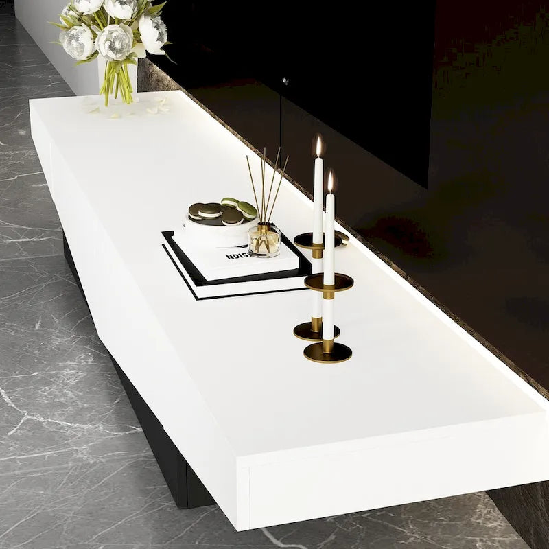Mobile TV, mobile multimediale con cassetti, colore Bianco&Nero - 200cm L