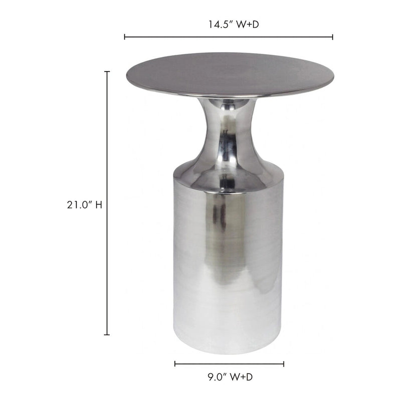 Tavolino d'appoggio Macari Art Déco in alluminio lucidato - 14,5 L x 14,5 P x 21 A