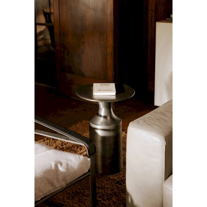 Tavolino d'appoggio Macari Art Déco in alluminio lucidato - 14,5 L x 14,5 P x 21 A