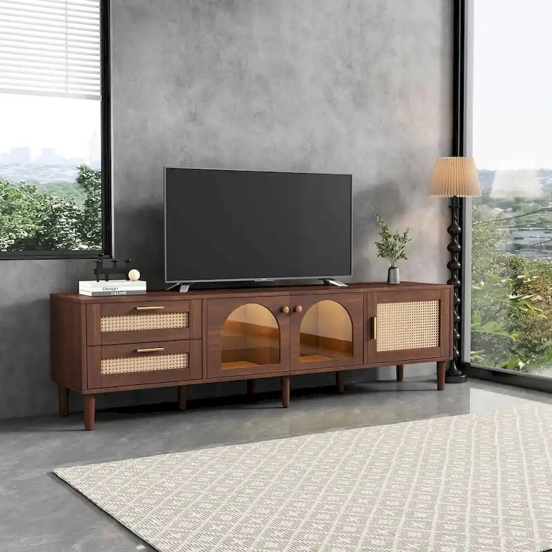 Mobile TV con 3 armadietti e 2 cassetti, mobile console multimediale per TV fino a 80 pollici, centro di intrattenimento con luce LED, mobile TV
