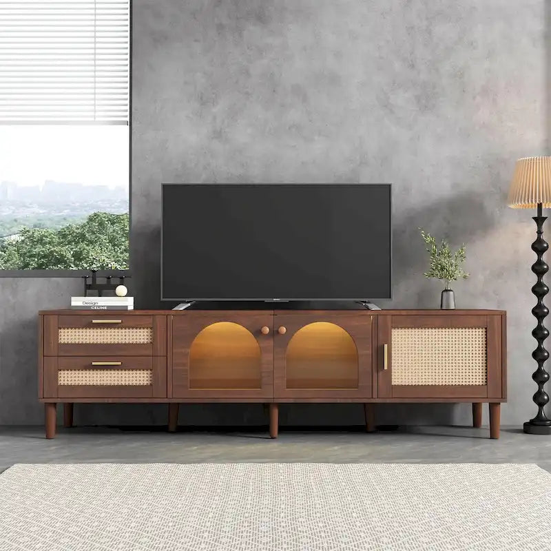 Mobile TV con 3 armadietti e 2 cassetti, mobile console multimediale per TV fino a 80 pollici, centro di intrattenimento con luce LED, mobile TV