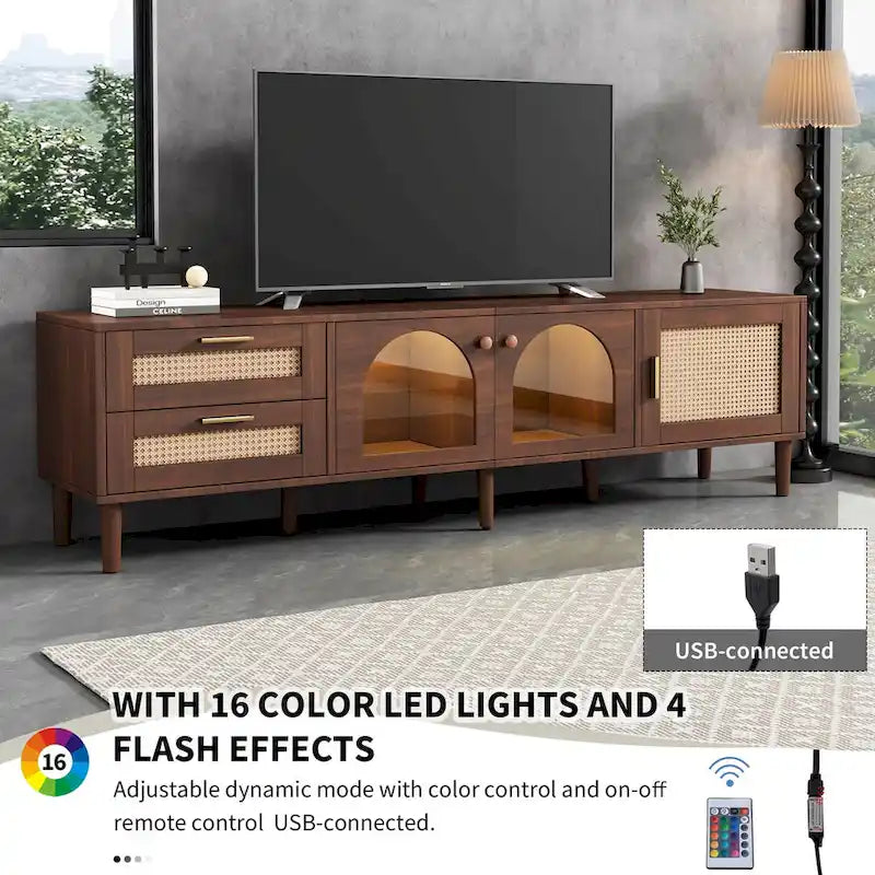 Mobile TV con 3 armadietti e 2 cassetti, mobile console multimediale per TV fino a 80 pollici, centro di intrattenimento con luce LED, mobile TV