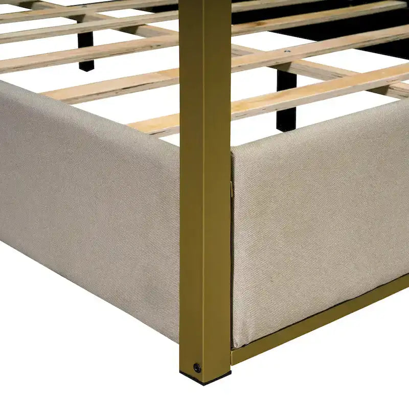 Letto a baldacchino imbottito queen-size con testiera e struttura in metallo