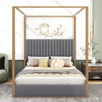 Letto a baldacchino imbottito queen-size con testiera e struttura in metallo