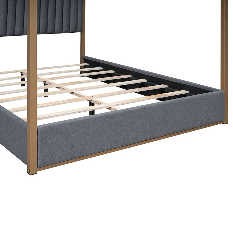 Letto a baldacchino imbottito queen-size con testiera e struttura in metallo