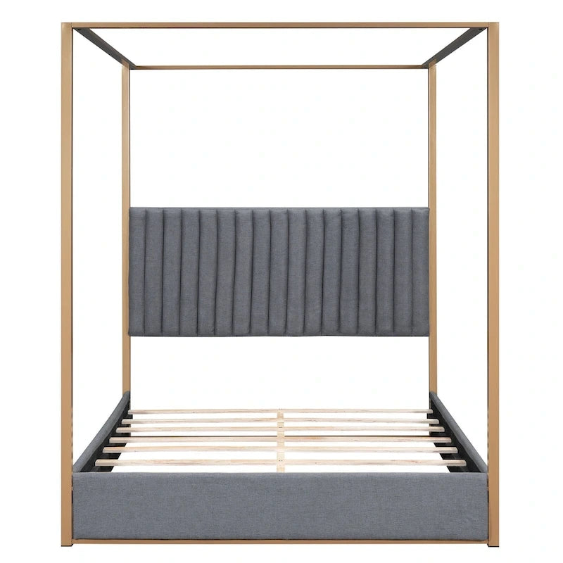 Letto a baldacchino imbottito queen-size con testiera e struttura in metallo